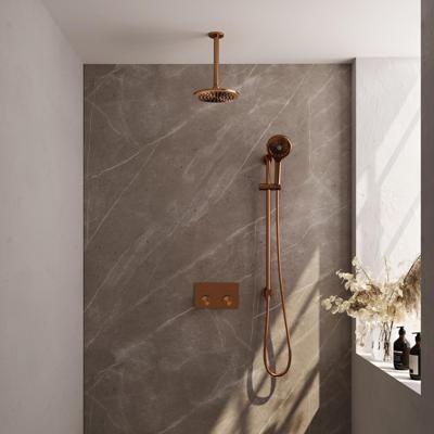 BRAUER Copper Carving thermostatische inbouw regendouche met drukknoppen SET 71 met 20 cm douchekop en plafondarm en 3-standen handdouche en doucheslang en geïntegreerde glijstang koper geborsteld PVD BRAUER Copper Carving thermostatische inbouw regendouche met drukknoppen SET 71 met 20 cm douchekop en plafondarm en 3-standen handdouche en doucheslang en geïntegreerde glijstang koper geborsteld PVD