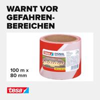 Tesa waarschuwingstape afzetlint niet klevend, ft 80 mm x 100 m, rood/wit - thumbnail