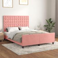 Bedframe met hoofdeinde fluweel roze 140x190 cm - thumbnail