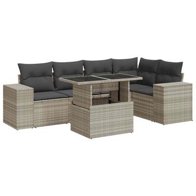 6-delige Loungeset met kussens poly rattan lichtgrijs