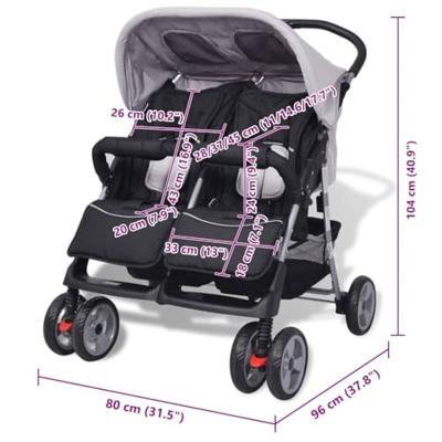 VidaXL Tweelingwagen staal grijs en zwart