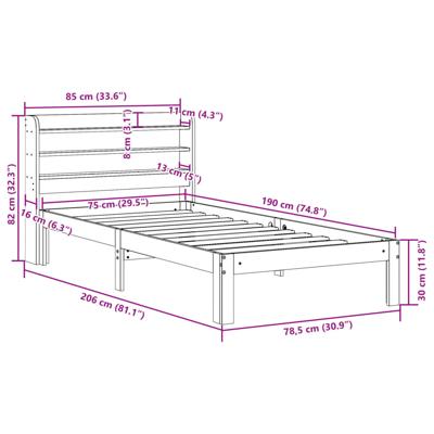 Bedframe zonder matras massief grenenhout wasbruin 100x200 cm