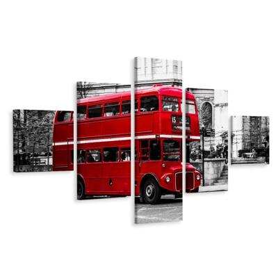 Schilderij - Dubbeldekker in Londen, 5 luik, Premium Print