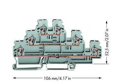 WAGO 870-551 Doorgangsklem 3-etages 5 mm Spanveer Toewijzing: L, L, L Grijs 50 stuk(s)