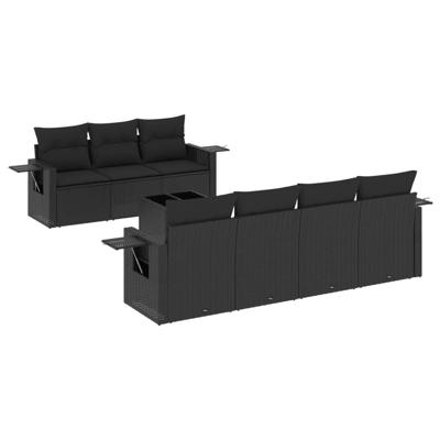 8-delige Loungeset met kussens poly rattan zwart - thumbnail