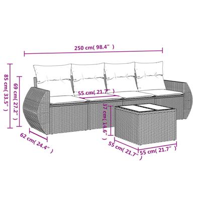 5-delige Loungeset met kussens poly rattan beige - thumbnail