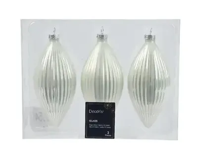 Decoris kerstornament glas olijf 3st winterwit 13cm