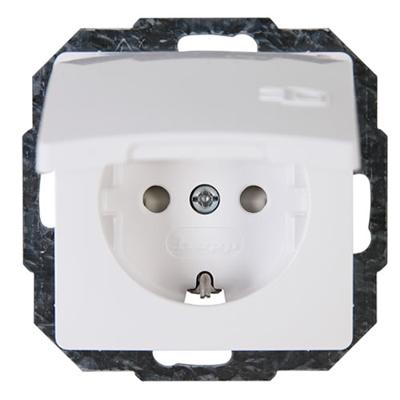 Kopp HK05 enkel stopcontact met randaarde, kinderbeveiliging en klapdeksel wit glanzend