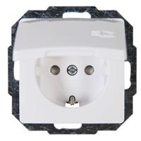 Kopp HK05 enkel stopcontact met randaarde, kinderbeveiliging en klapdeksel wit glanzend - thumbnail