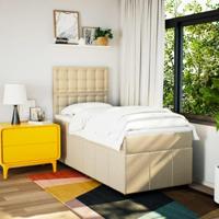 Boxspring met matras stof crèmekleurig 90x200 cm - thumbnail