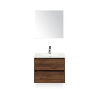 Dante Badmeubelset 60 cm - Walnoot - Keramische Wastafel Wit Cover - met Spiegel