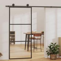 Schuifdeur 90x205 cm ESG-glas en aluminium zwart - thumbnail