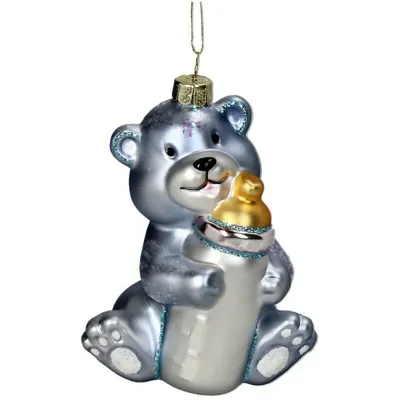 Kersten Ornament Geboorte teddy glas blauw 11.4cm