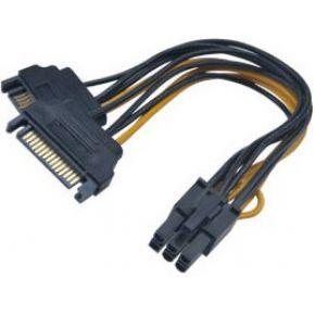 Akasa Stroom Adapter [2x SATA-stroomstekker - 1x PCIe-stekker 6-polig] 0.15 m Zwart, Geel