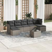 8-delige Loungeset met kussens poly rattan grijs - thumbnail