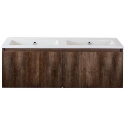 Frozen 3D Badmeubelset 120 cm - Greeplijst in Kleur - Dark Oak - Keramische Wastafel Wit Zonder Kraangat