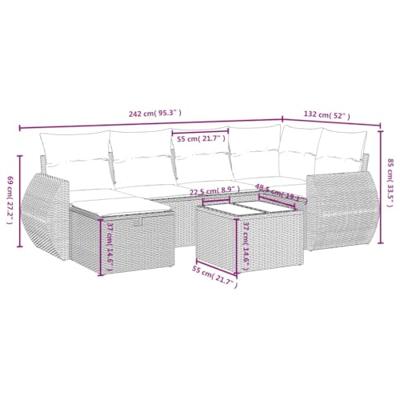 7-delige Loungeset met kussens poly rattan beige