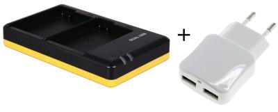 Duo lader voor 2 camera accu's Nikon EN-EL15 + handige 2 poorts USB 230V adapter