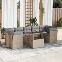 8-delige Loungeset met kussens poly rattan beige - thumbnail
