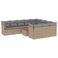 11-delige Loungeset met kussens poly rattan gemengd beige - thumbnail
