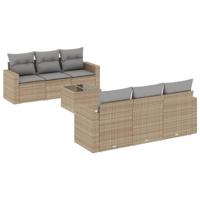 7-delige Loungeset met kussens poly rattan beige - thumbnail