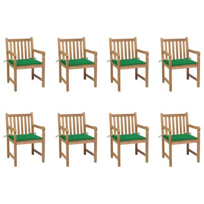 Tuinstoelen 8 st met groene kussens massief teakhout