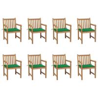 Tuinstoelen 8 st met groene kussens massief teakhout - thumbnail