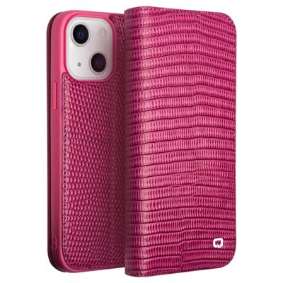 Qialino - iPhone 14 - Leren bookcase hoes - Croco Roze Qialino - iPhone 14 - Leren bookcase hoes - Croco Roze