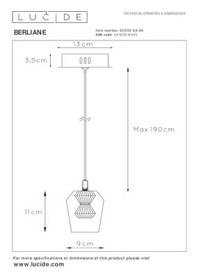 Lucide BERLIANE - Hanglamp - Ø 12 cm - LED Dimb. - 1x4W 2700K - Met vervangbare LED-module - Transparant | Essential - thumbnail
