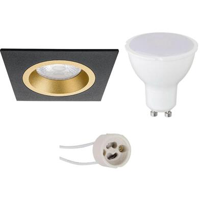 LED Inbouwspot Set GU10 - Vierkant Mat Zwart/Goud - 4W - Natuurlijk Wit 4200K