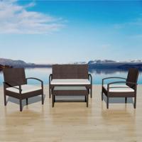 4-delige Loungeset met ronde armleuningen en kussens poly rattan - thumbnail