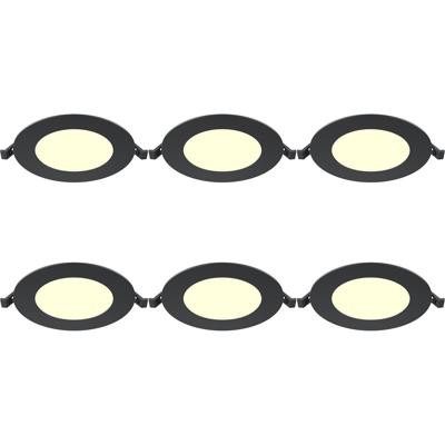 LED Downlight Inbouwspot Dimbaar 6 Stuks - Brinton Thin - 6W 470lm 120° Bundelhoek - Warm Wit 3000K - IP40 - Rond - Zwart - Ø128mm Buitenmaat - Ø110mm Zaagmaat