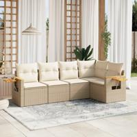5-delige Loungeset met kussens poly rattan beige - thumbnail