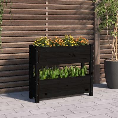 VidaXL Plantenbak 77x25x66 cm massief grenenhout zwart