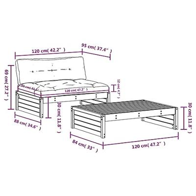 2-delige Loungeset met kussens massief hout zwart