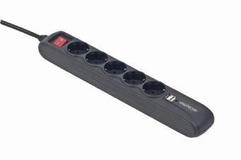 Stekkerdoos met schakelaar 5 voudig 2X USB, 1.5 meter snoer zwart