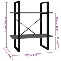 Boekenkast met 2 schappen 60x30x70 cm spaanplaat grijs - thumbnail