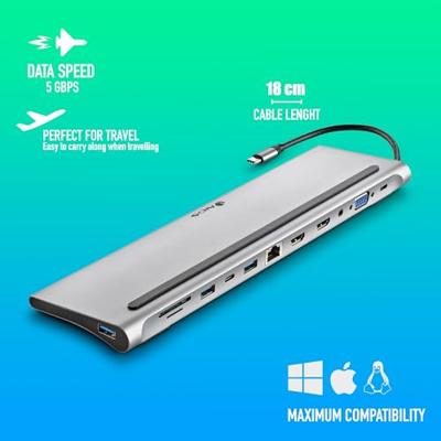 NGS Wonder Dock 12 - USB 3.0 Type-C Hub, 12-in-1 hub met meerdere poorten, Power Delivery snel opladen, HDMI, VGA, RJ45, SD/TF, brede compatibiliteit (laptops, MacBook, mobiele telefoons), compact,