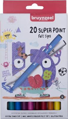 Viltstift bruynzeel kids super point 20 kleuren | 6 stuks