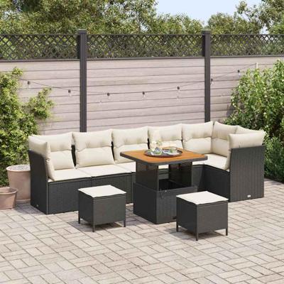 Tuinbankenset 9 pcs Zwart poly rattan