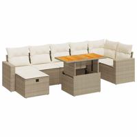 5-delige Loungeset met kussens poly rattan en acaciahout beige - thumbnail