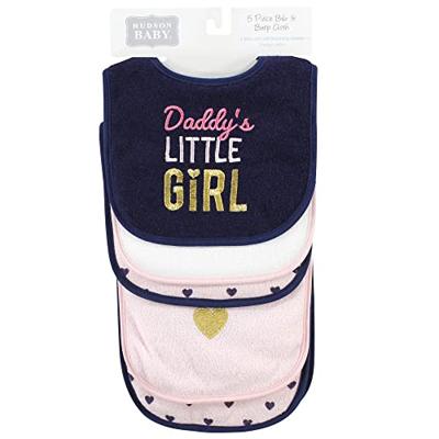 Hudson Baby Unisex Baby Cotton Terry Bib and Burp Cloth Set, Daddys Little Girl, One Size