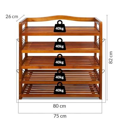 Acacia houten schoenenrek 5 planken Acacia houten schoenenrek 5 planken
