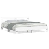 Bedframe met hoofdeinde bewerkt hout wit 200x200 cm - thumbnail