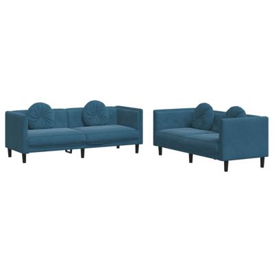 3-delige Loungeset met kussens fluweel blauw - thumbnail