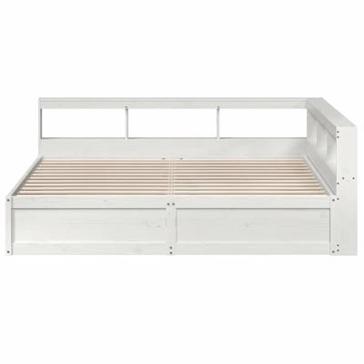 Bed met boekenkast zonder matras grenenhout wit 200x200 cm - thumbnail