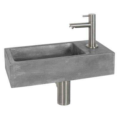 Fonteinset Differnz Juti Rechts 38.5x18.5x9 cm Beton Grijs (inclusief mat verchroomde kraan sifon en afvoer)