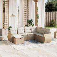 7-delige Loungeset met kussens poly rattan beige - thumbnail