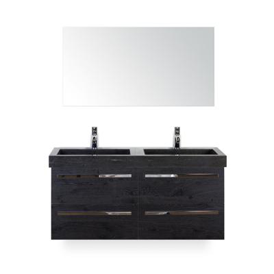 Seville Badmeubelset 120 cm - 4 laden Black Oak - Wastafel Hardsteen Wit Lucca - met Spiegel