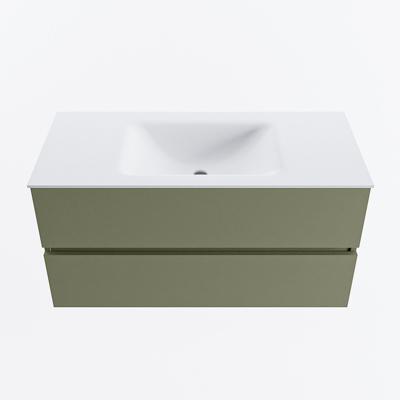 MONDIAZ VICA 100cm badmeubel onderkast Army 2 lades. Wastafel CLOUD midden zonder kraangat, kleur Talc.